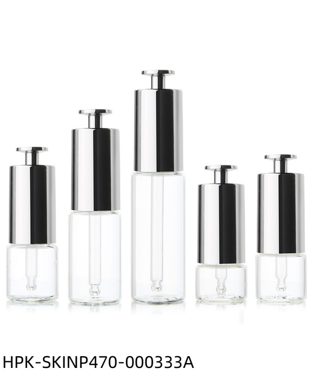 Glass Bottle with Mentalized T-shaped Push-button Pipette Cap